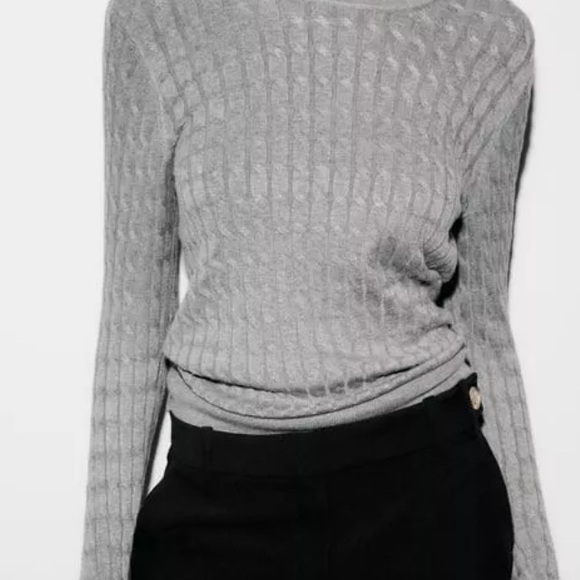 Zara Sweater Cable Knit Round Neck Gray Size M - Picture 4 of 15